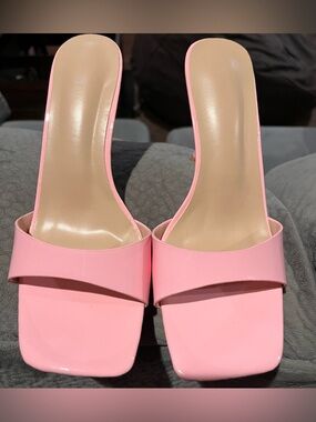 Pink Square-Toe Slide Heels